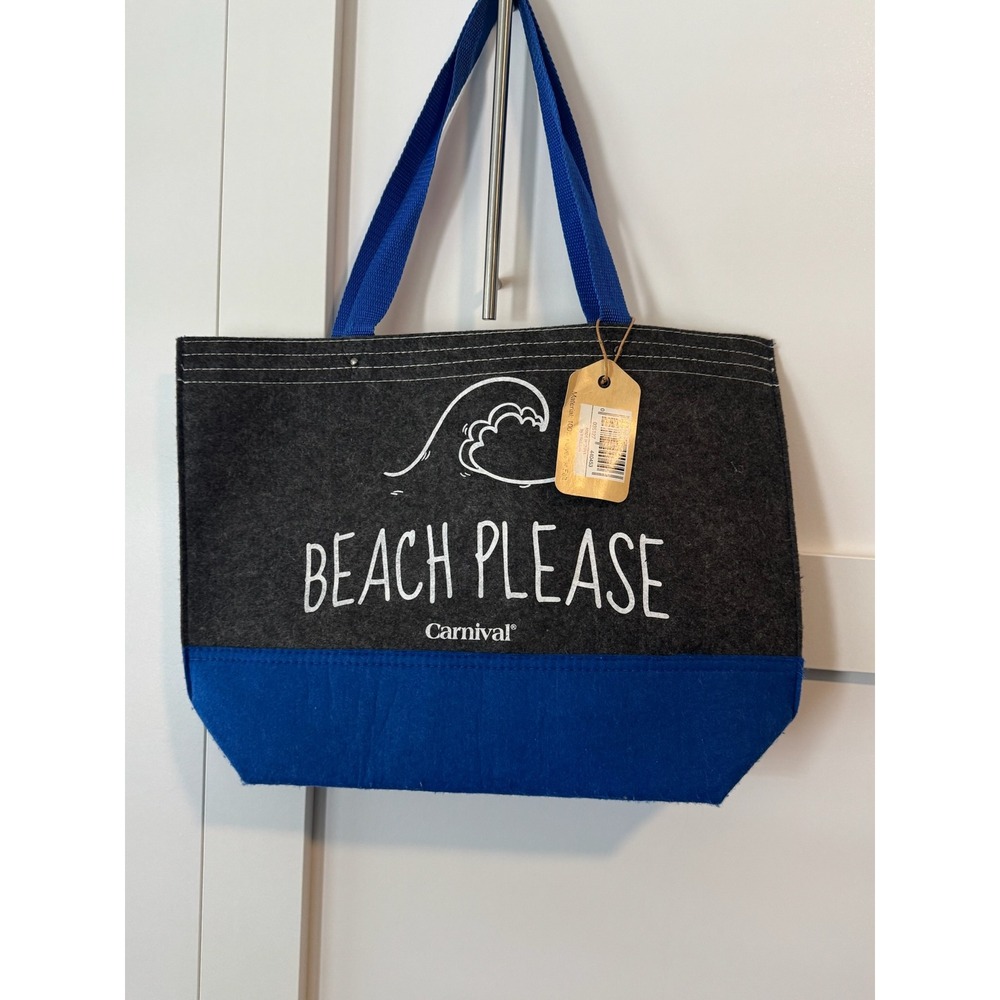 Carnival Cruise Line Beach‎ Please Felt Tote Bag Grey Blue Nautical Souvenir NEW